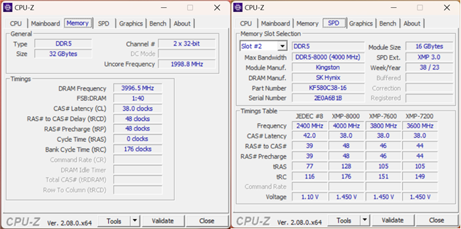 RAM details shown by CPU-Z