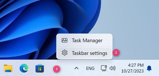 Right-click the taskbar and choose Taskbar settings