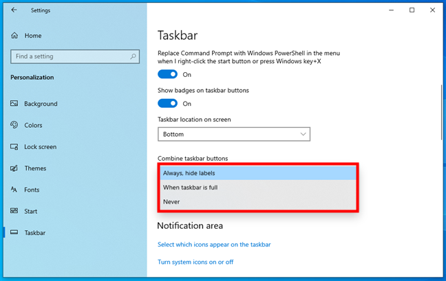 How to change Windows 10's taskbar grouping