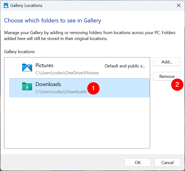 Remove a folder from the Gallery in Windows 11