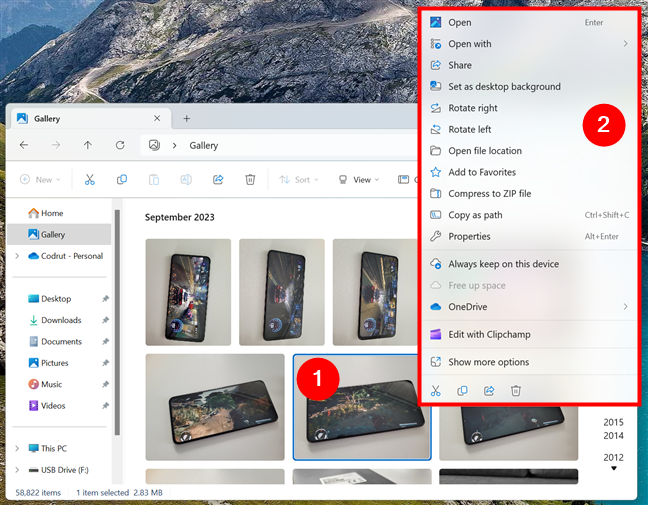 You can right-click on any photo(s) in File Explorer's Gallery