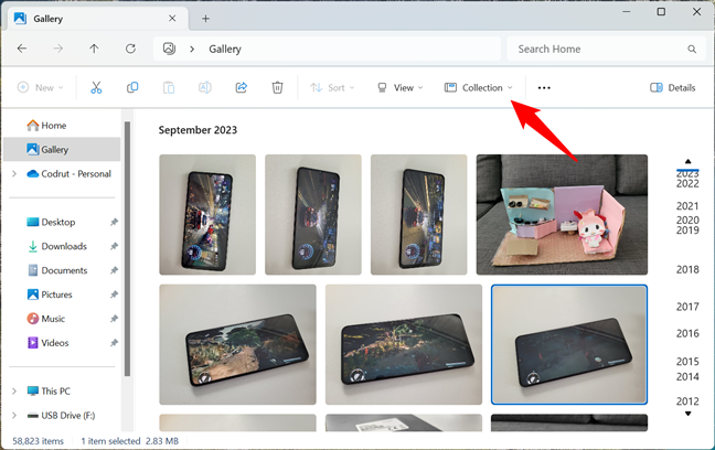 The Collection button in File Explorer's Gallery