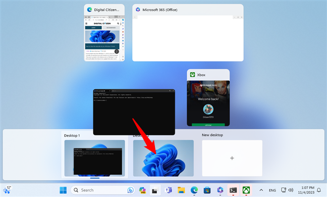 Using Task View to move an app to another virtual desktop