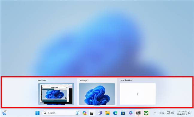 The virtual desktops are shown in Task View