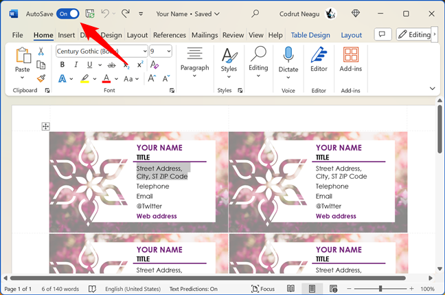 The AutoSave feature in Word