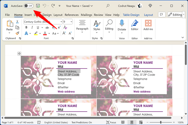 How to turn off AutoSave in Word