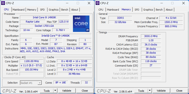 The specs of the Intel Core i9-14900K processor