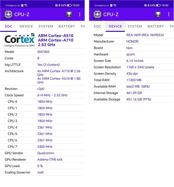 Specs shown by CPU-Z