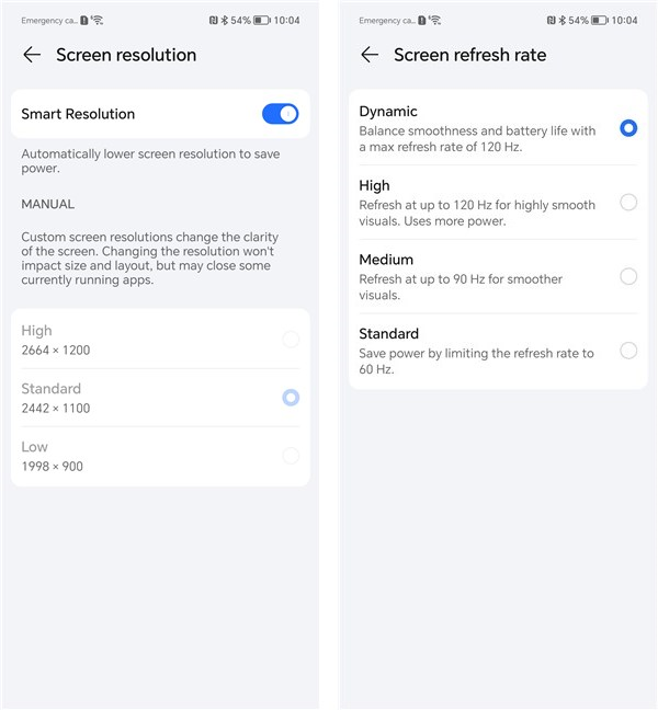 Details about the screen resolution and refresh rate