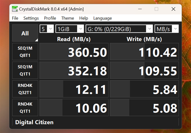 Benchmark results in CrystalDiskMark