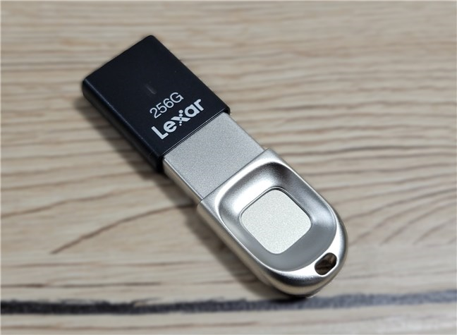 The Lexar JumpDrive Fingerprint F35 is a relatively small USB stick
