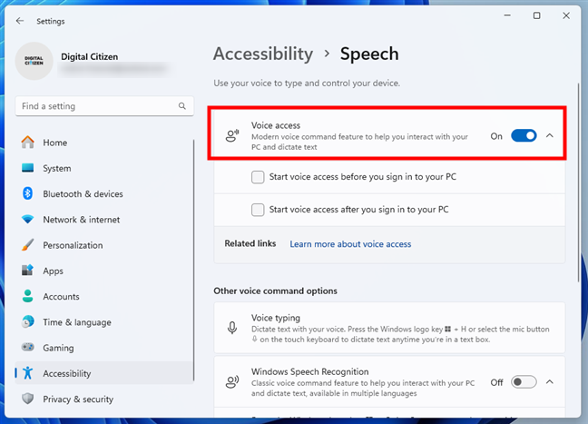 How to enable Voice access in Windows 11