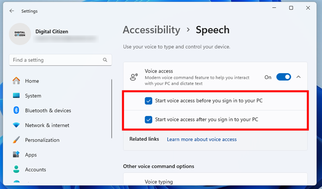 How to set Voice Access to start with Windows 11