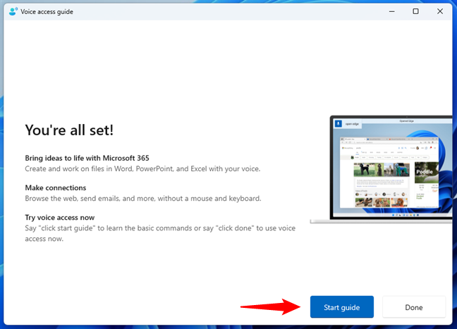 Start the Voice Access usage guide