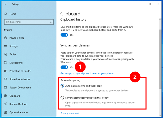 Enable and set the sync across devices