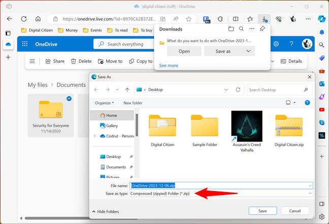 Downloading files from OneDrive as a ZIP file