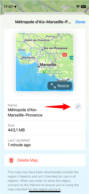 How to rename an offline map in Apple Maps