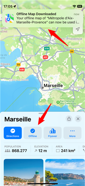 The offline map has been downloaded on your iPhone