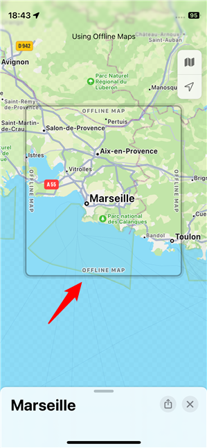 An offline map in Apple Maps