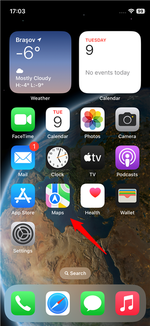 Open Apple Maps on an iPhone
