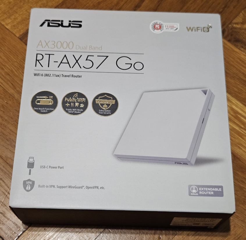 The packaging for ASUS RT-AX57 Go