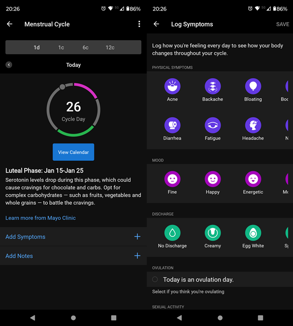 The menstrual cycle tracking is very well done