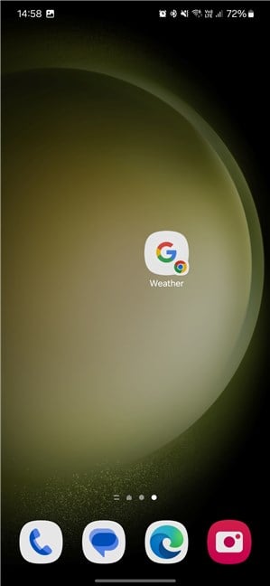 The Google Weather shortcut on the Home screen