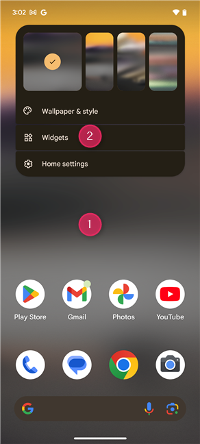 Tap on a blank space and choose Widgets