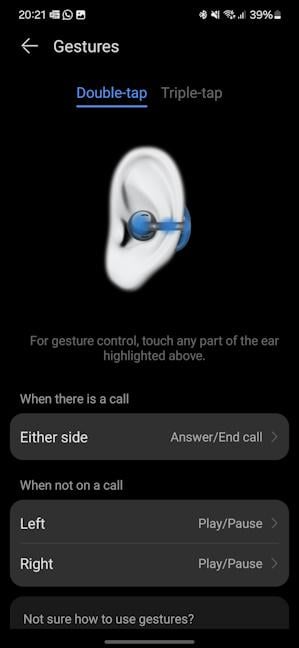 The gestures you can perform on each HUAWEI FreeClip