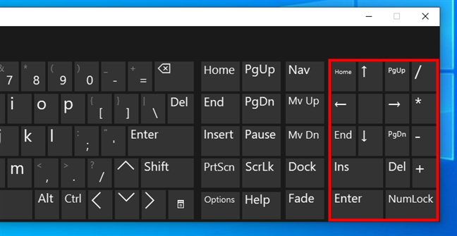 Special buttons on the Windows virtual keyboard