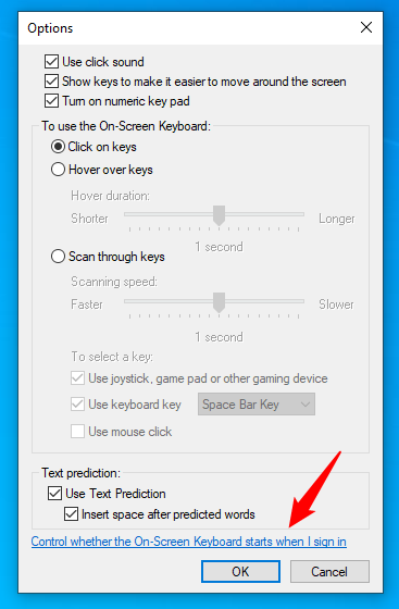 Control whether the On-Screen Keyboard starts when I sign in