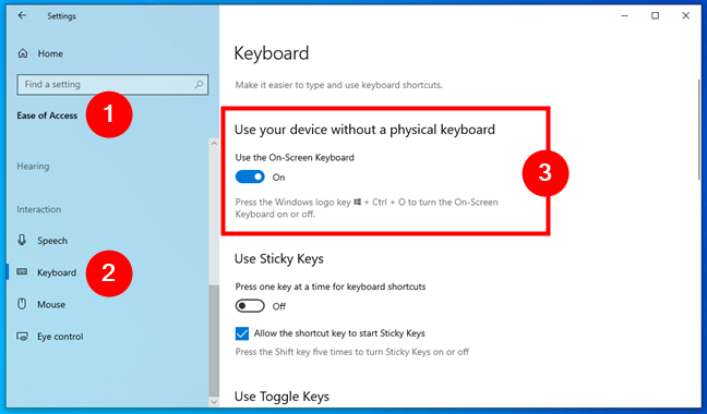 Use the On-Screen Keyboard in Windows 10