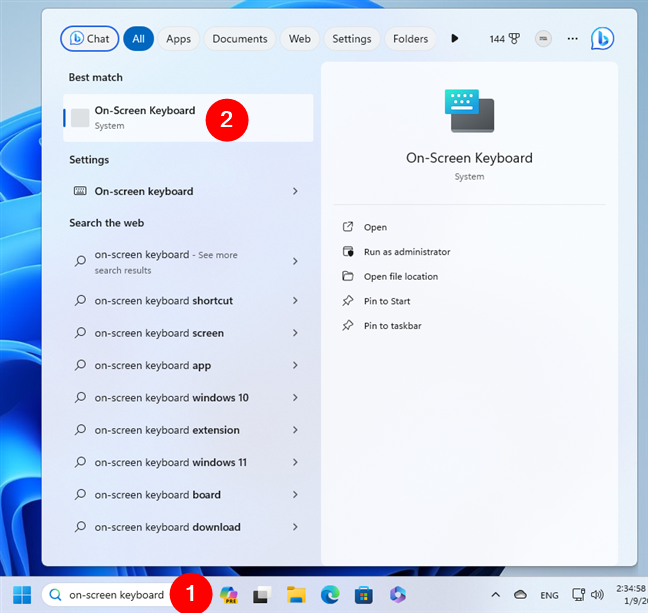 Searching for the virtual keyboard in Windows 11