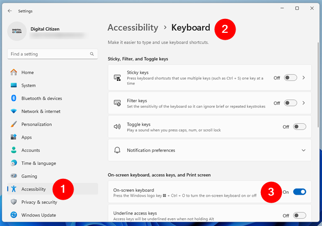 Turn on the On-Screen Keyboard in Windows 11