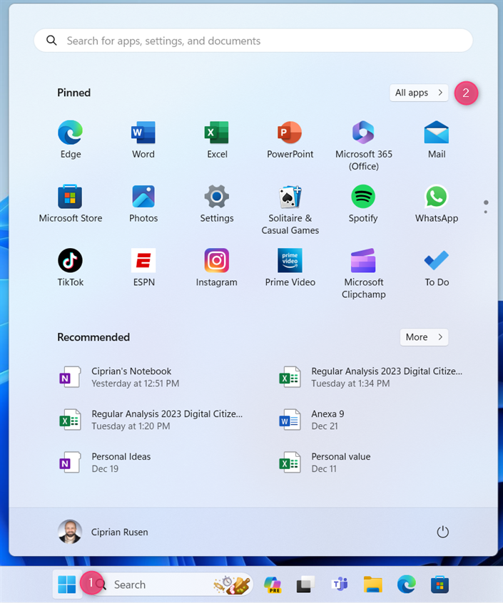 In Windows 11, click or tap Windows > All apps