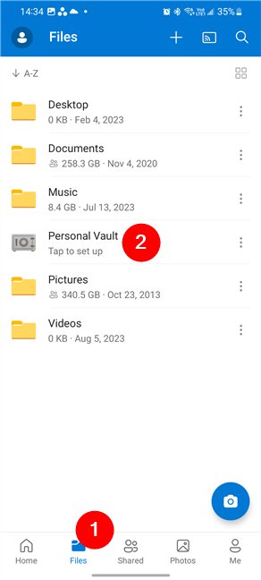 Go to Files and tap on Personal Vault