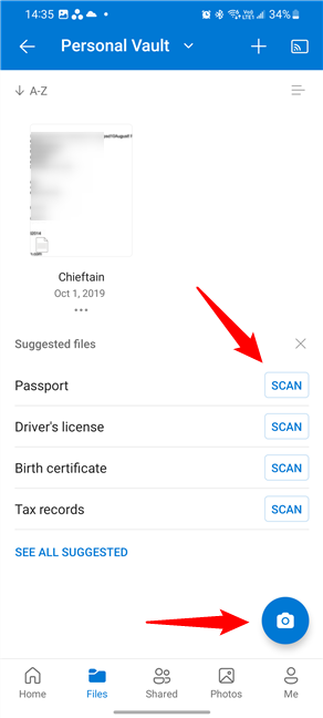 You can use Personal Vault as usual, and you can also scan documents with it