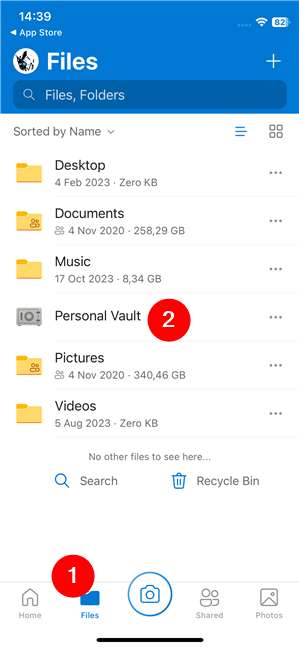 Go to Files and tap on Personal Vault