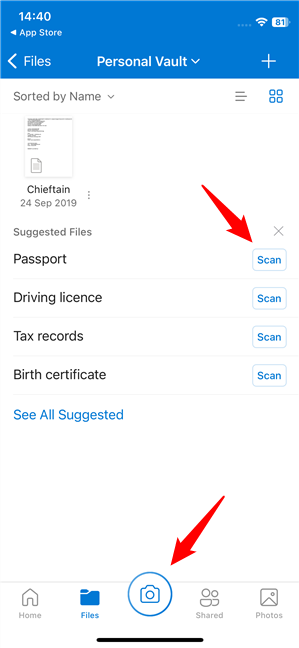 You can also scan documents to your Personal Vault