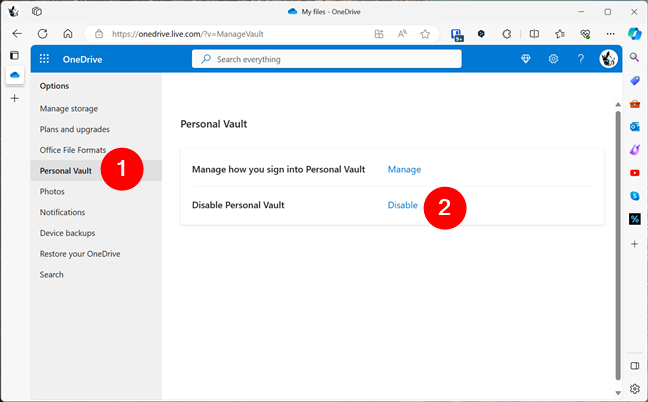 How to disable Personal Vault in OneDrive