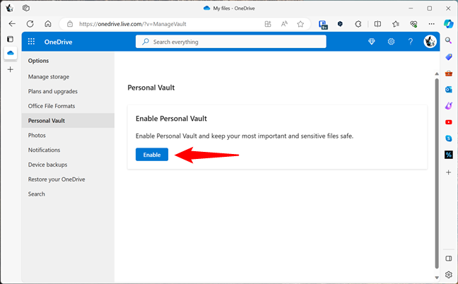 How to re-enable Personal Vault in OneDrive