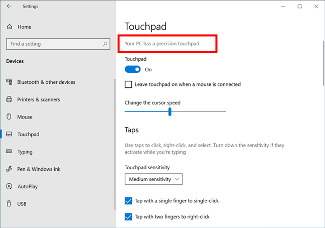 Your PC has a precision touchpad