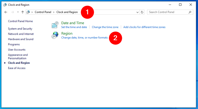 Open Change date, time, or number formats from Windows 10's Control Panel