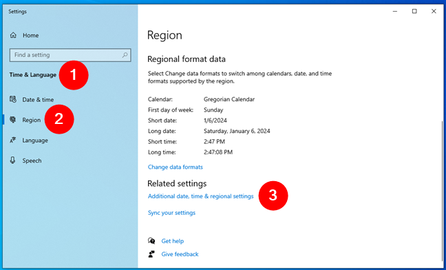 Open Additional date, time & regional settings in Windows 10