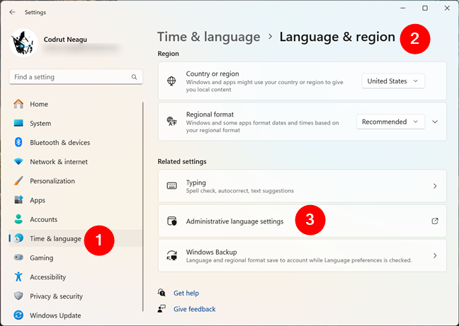 Open Administrative language settings in Windows 11