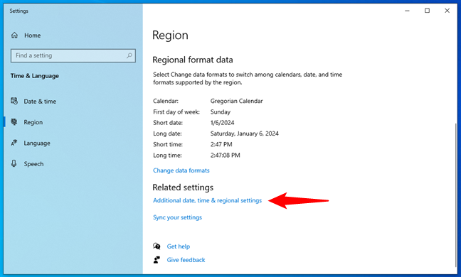 Additional date, time & regional settings