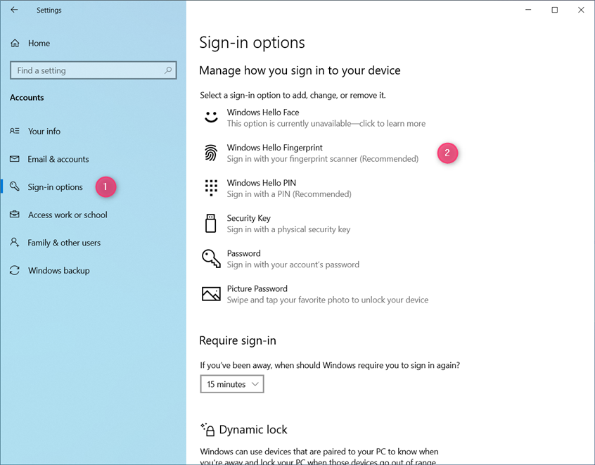 Go to Sign-in options > Windows Hello Fingerprint