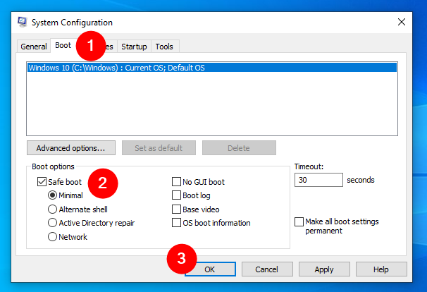 How to boot Windows 10 in Safe Mode using System Configuration (msconfig)