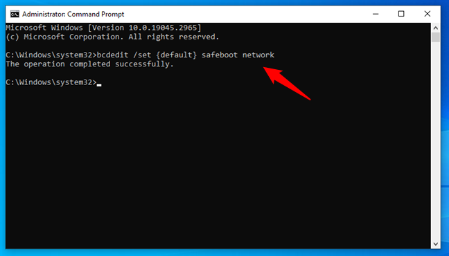 How to restart Windows 10 in Safe Mode with Networking from command line