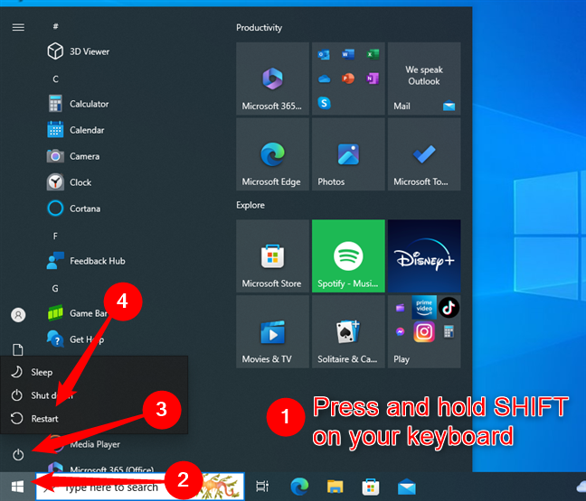 Press Shift and select Restart to get to Windows 10's Safe Mode with Networking